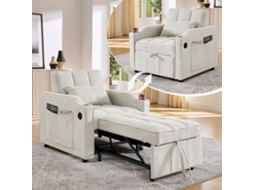Poltrona-cama De 1 Lugar - Função De Cama, Usb/type-c, Porta-copos Em Aço Inoxidável, Encosto Ajustável Em 3 Níveis, Bolsos Laterais - Bege