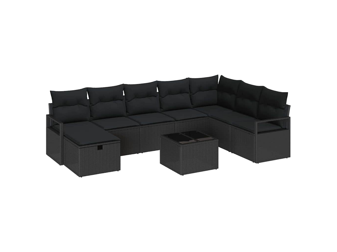 Maison Exclusive - Conjunto De Sofás Com Almofada Manual 9 Pcs Preto Vime Pe