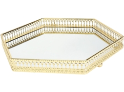 Bandeja Decorativa Hexagonal Grande Em Metal Banhado A Ouro, Bandeja De Ferro Com Superfície Espelhada.