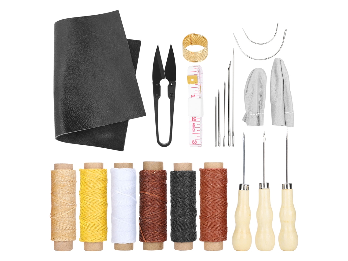 Kit De Costura De Couro Com 22 Peças Ferramentas De Reparo Agulhas Fio Tesouras Para Manuais Diy