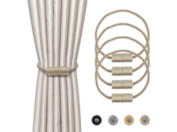 Conjunto De 4 Prendedores Magnéticos Para Cortina, Bege, Trançados, Com Fivela E Cordão De 45 Cm. Aquaforge