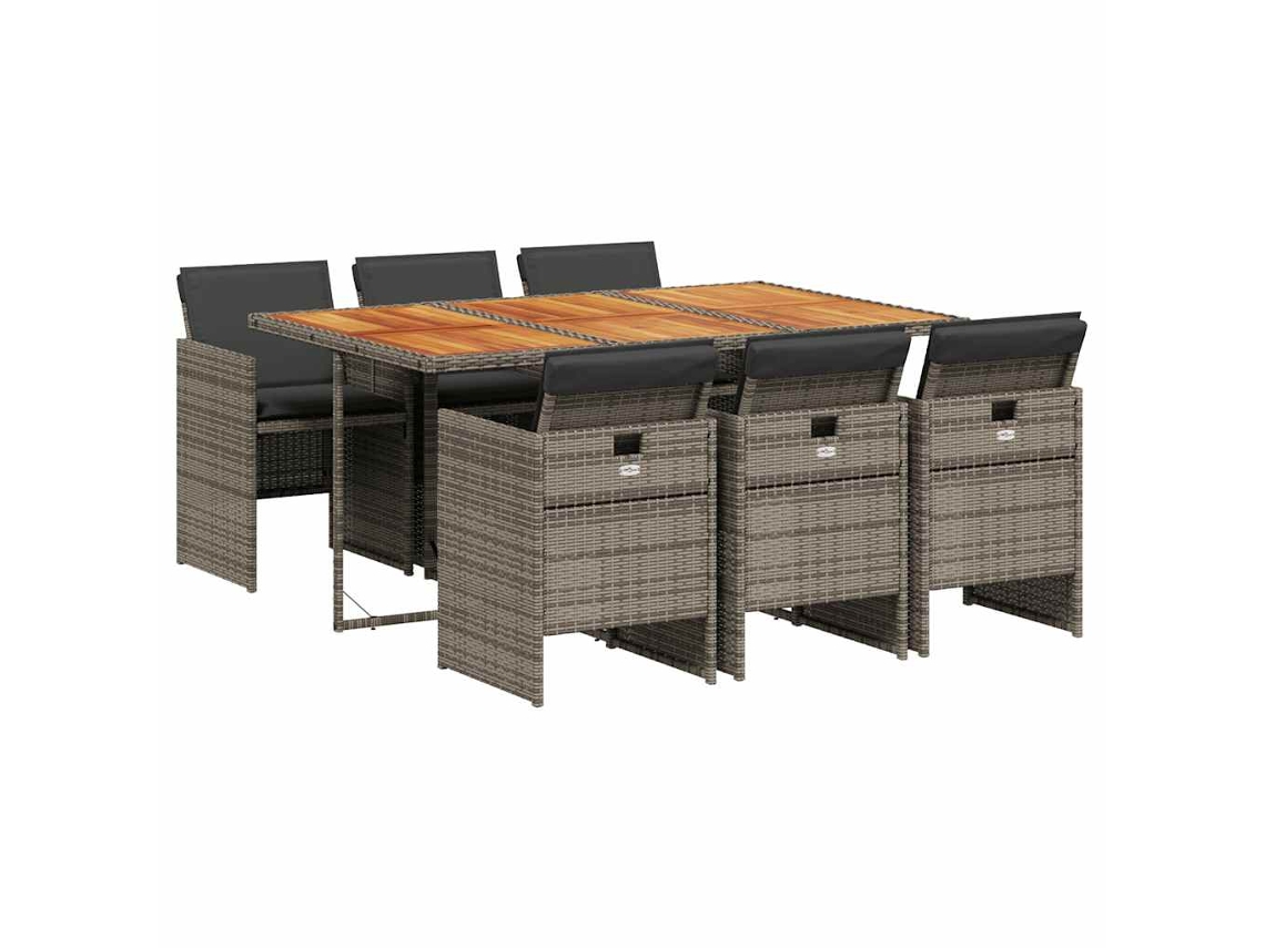 Conjunto de 7 Jantar para Jardim com Almofadões Vime Pe Cinza MAISON EXCLUSIVE