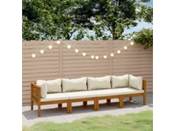 Banco de Jardin 4 Lugares C/ Almofadões Cor Creme Acácia Maciça Dkd Home Decor