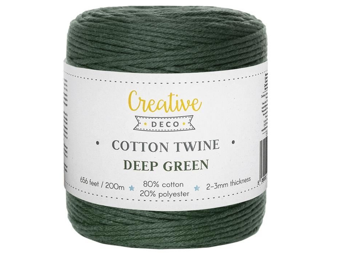 Corda Macramé Verde Profundo 3Mm X 200M Fio de Algodão e Poliéster /- 0 5 Mm Espessura Fio Natural CREATIVE DECO