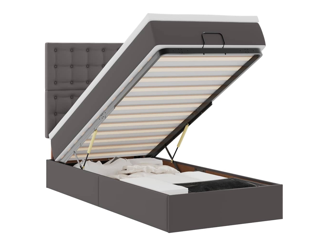 Moldura de Cama com Colchão Cinza Couro Falso MAISON EXCLUSIVE (90x190 cm)