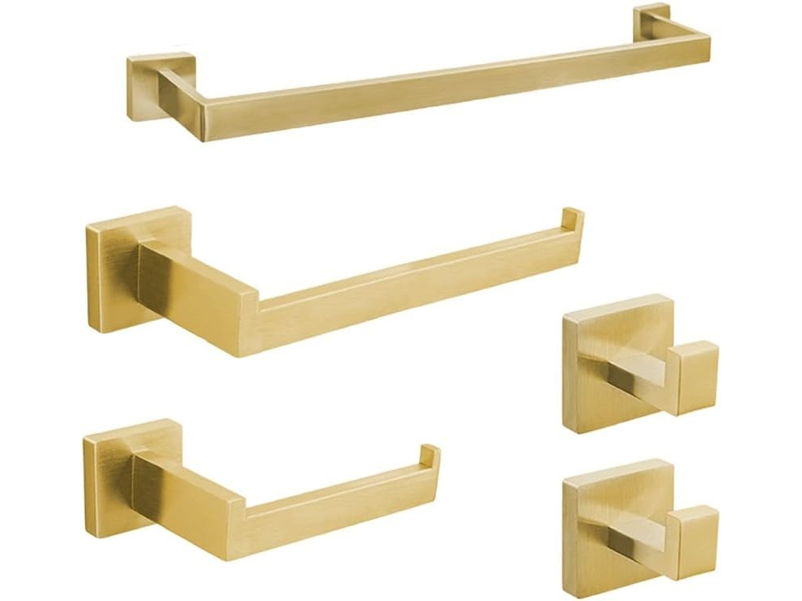Conjunto De 5 Peças Acessórios Para Banheiro, Incluindo Barra De Toalha Em Aço Inoxidável E Acessórios Quadrados