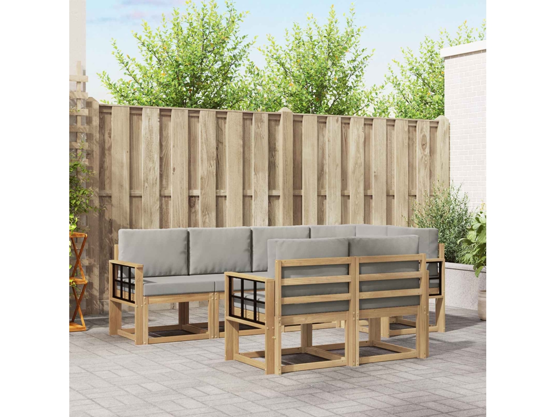 Vidaxl Conjunto De Sofás Para Exterior 7 Pcs Branco E Cinzento-claro