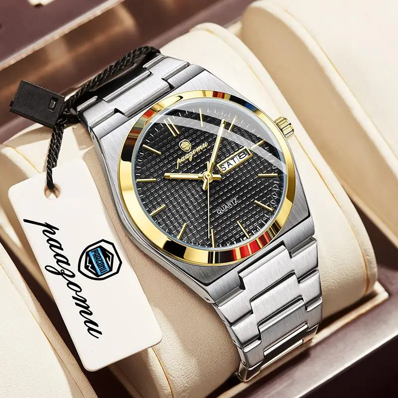 Relógio De Luxo (dourado E Preto) Com Mecanismo De Quartzo, Resistente À Água E Com Data Luminosa.