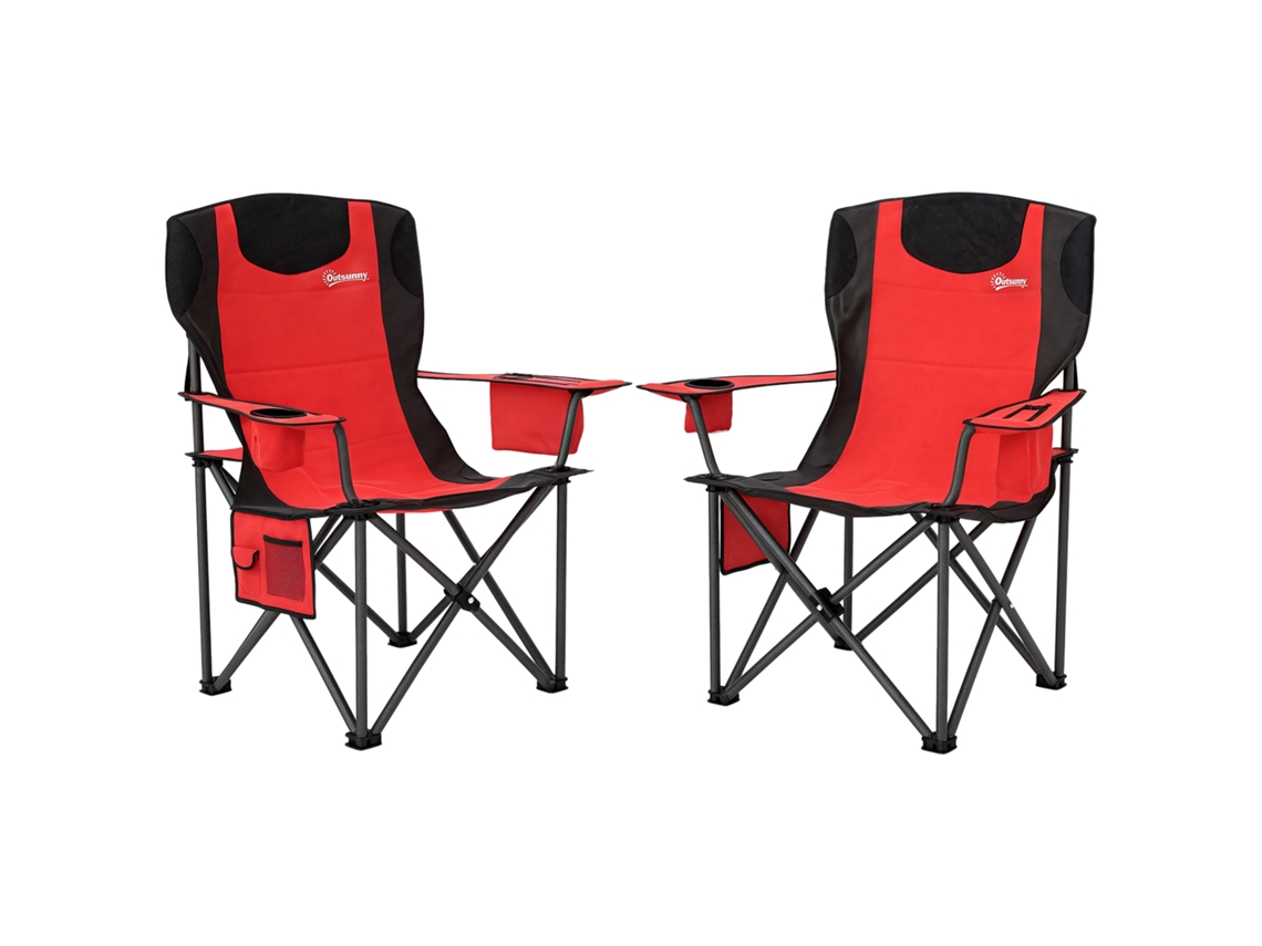 Conjunto 2 cadeiras de camping, com bolsa térmica, porta copos, 94x62x100cm, vermelho
