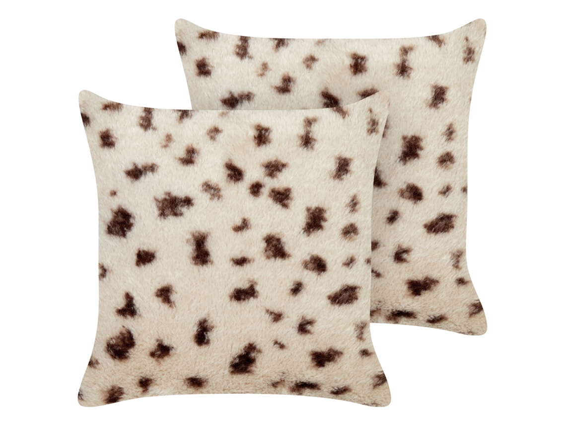 Conjunto De 2 Almofadas Decorativas Beliani Kasra De Pelo Sintético Creme Claro 45x45x4