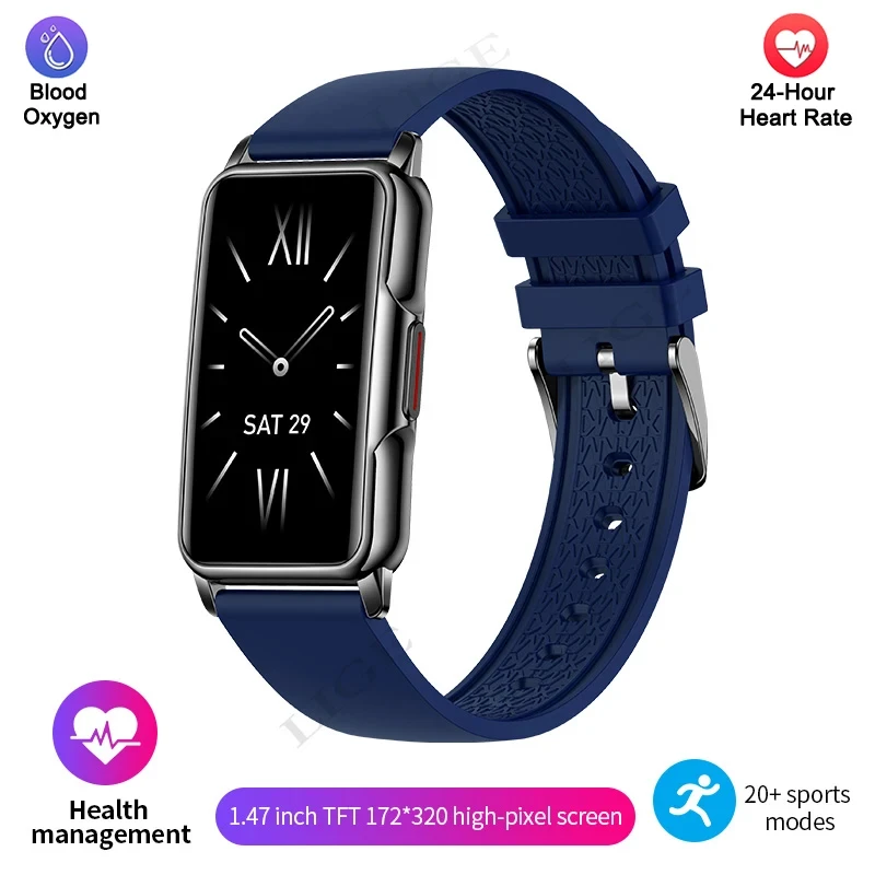 Pulseira Inteligente (azul Silicone) Com Medição De Frequência Cardíaca E Oxigenação Sanguínea, Pulseira Esportiva Inteligente À Prova D'água