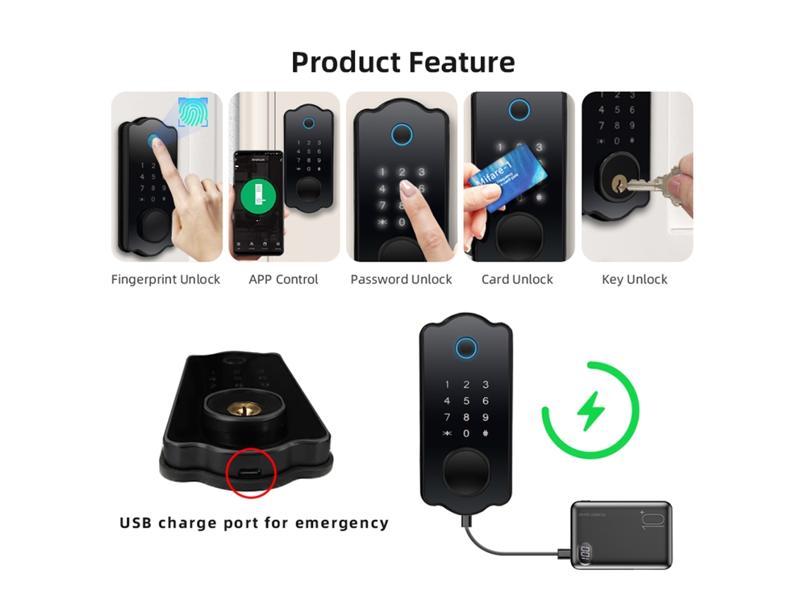 Trava Digital Inteligente Resistente À Água com 5 Funções