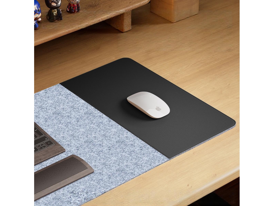 Pad De Mouse Para Computador De Jogos De E-sports, Feltro Cinza Claro/couro Preto, Tamanho 40*80cm