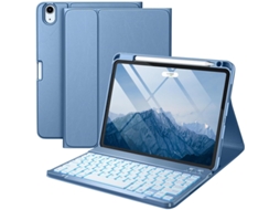 Capa Com Teclado Bluetooth Retroiluminado Para Ipad De 10,2 Polegadas (2019/2020/2021) Caneta Stylus Não Incluída (português-azul)