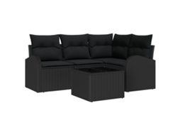 Conjunto 5 Sofá De Jardim Vidaxl Preto Vime Pe (55 X 55 X 37 Cm)