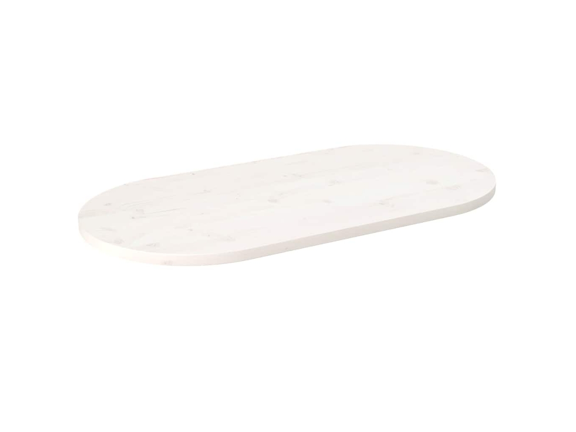 Vidaxl Tampo De Mesa Oval 90x45x2,5 Cm Madeira De Pinho Maciça Branco