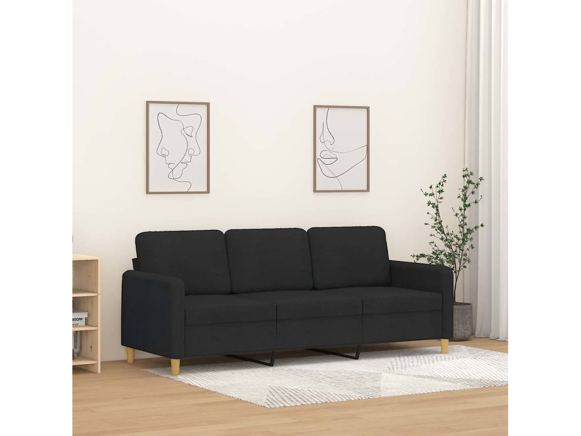 Vidaxl Sofá De 3 Lugares Tecido 180 Cm Preto