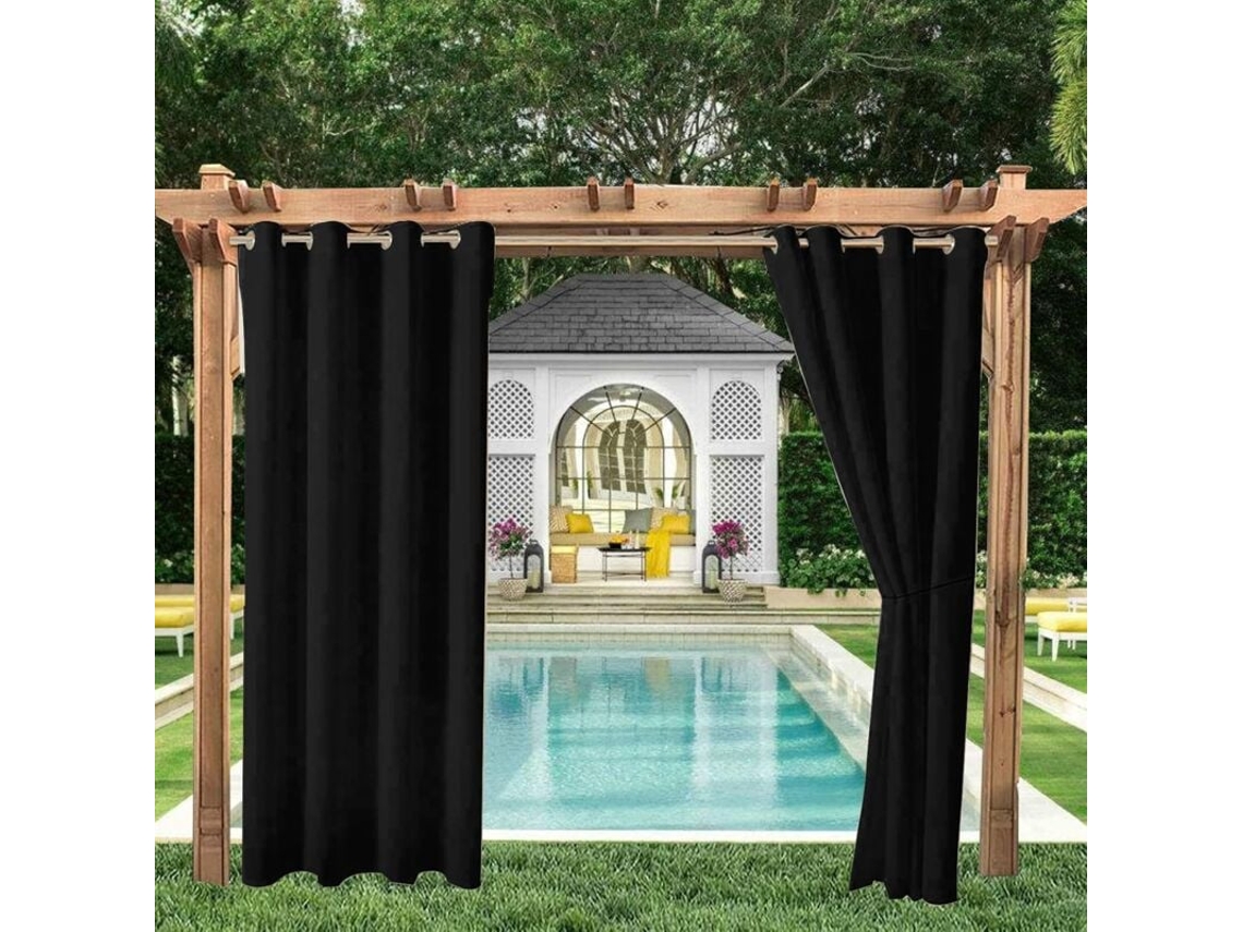 Cortina Blackout Térmica, Para Varanda, Jardim E Banheiro, Ilhós, Privacidade, Proteção Uv, Resistente Vento, 2 Peças, 132 X 238 Cm, Preto
