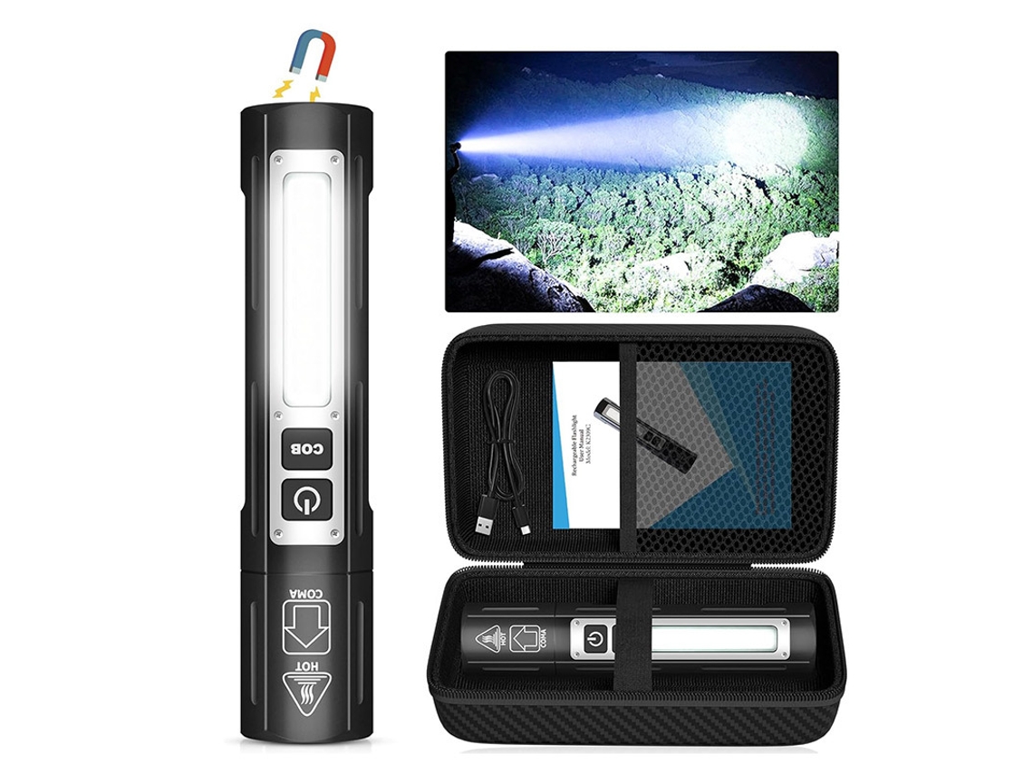 Lanterna Portátil Recarregável Com Laser Branco E Cob Led, Magnética, Caixa Bateria Integrada, Para Exterior Configuração De Manutenção G...