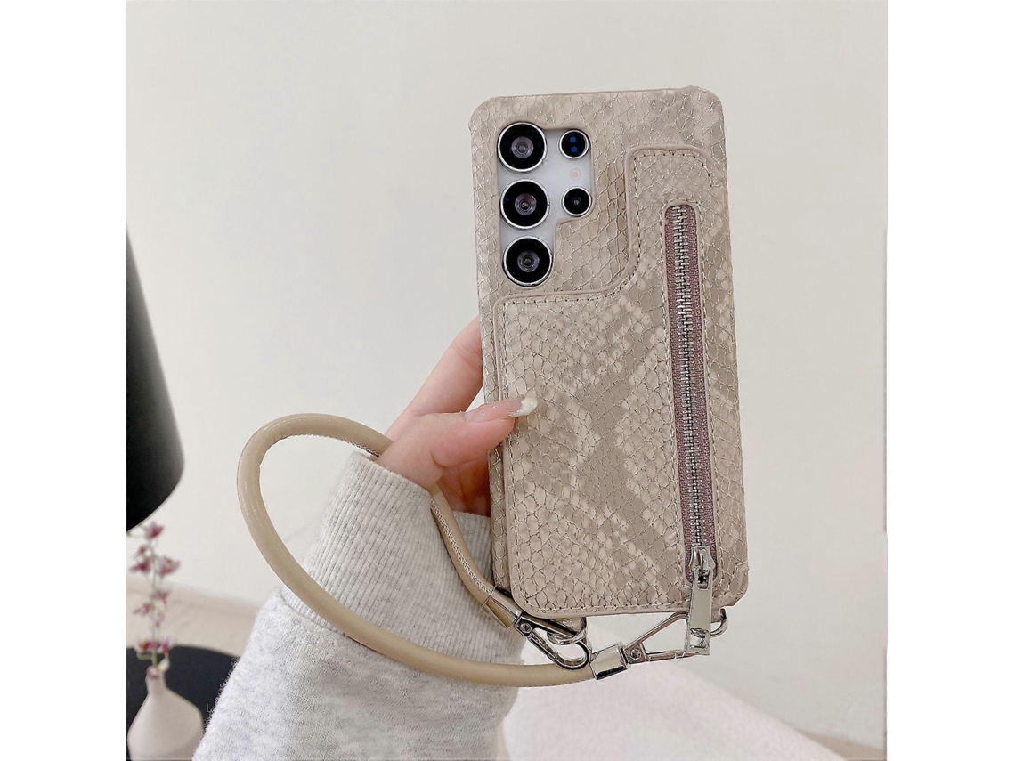 Capa Com Zíper E Porta-cartões Para Samsung Galaxy S24 Ultra, Textura De Cobra, Capa Traseira De Pupc Com Cordão