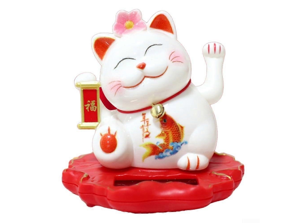 Gato Da Sorte Acenando, Movido A Energia Solar. Uma Peça Decorativa Para Atrair Energia De Riqueza . Olysi Shop (2314 Branco)