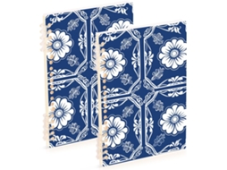 Conjunto de 2 Cadernos Espiral Resistentes em Estilo Porcelana Azul e Branca, Tamanho A5 21,1 (21,1 X 14,5 Cm)