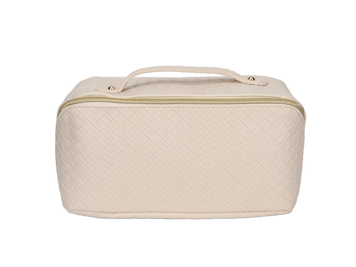 Bolso De Maquillaje De Viaje De Cuero Pu Con Gran Capacidad Y Cierre Cremallera Resistente Al Agua
