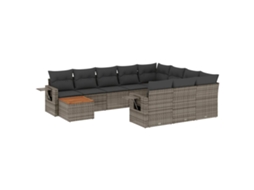 Maison Exclusive - 11 Pcs Conjunto Sofás De Jardim C/ Almofadões Vime Pe Cinzento