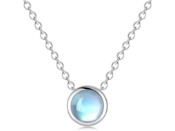 Colar com Pedra da Lua Artificial Comprimento da Corrente 40+5cm Estilo Simples Europeu e Americano em Prata de Lei S925 MDUG