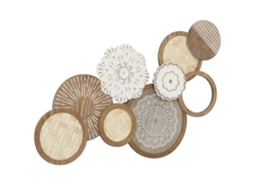 Decoração Parede Madeira Com Escultura Discos Múltiplos, 83,8x44,5cm, Design Único Natural