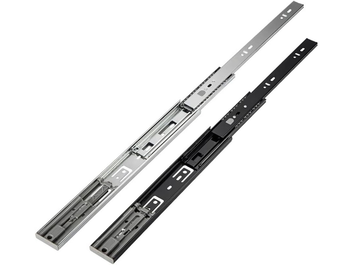 Corrediças Para Gavetas Reforçadas, Com Extensão Total Tripla, Rolamentos De Esferas E Fechamento Suave, Nas Cores Prata