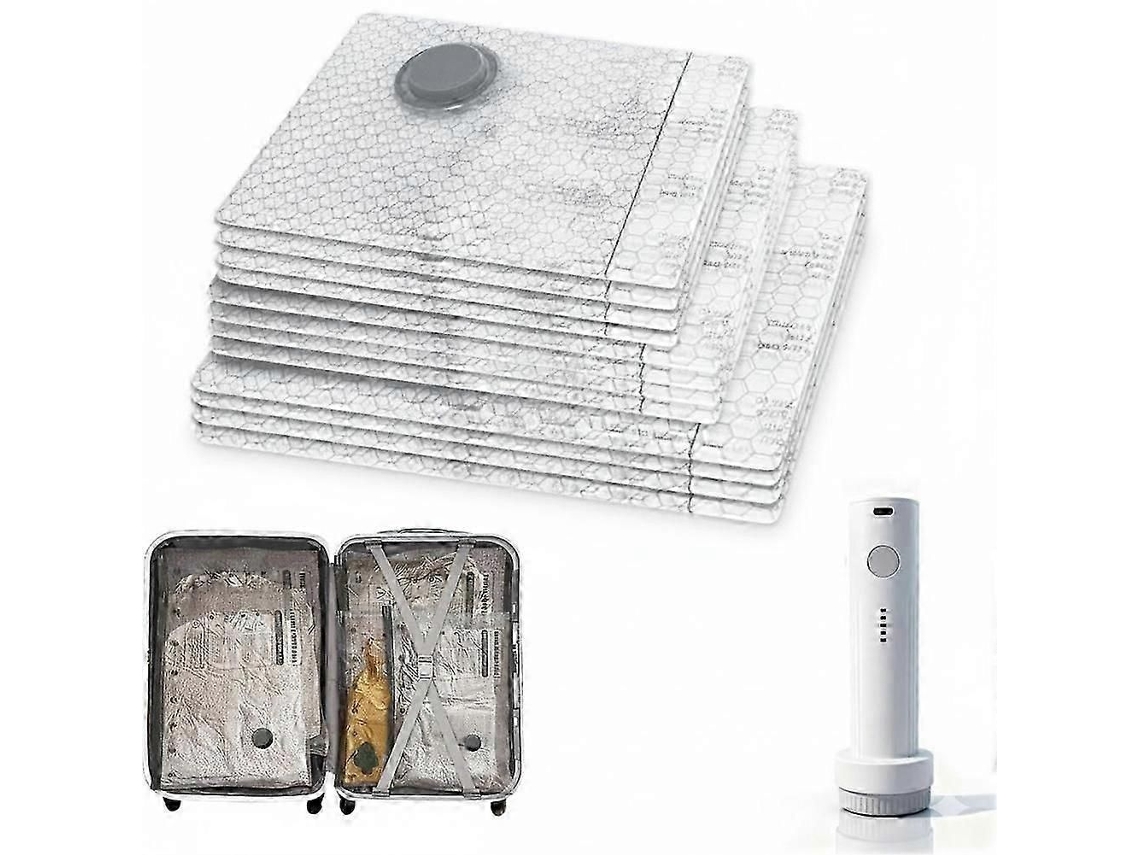 Pacote Com 12 Sacos A Vácuo Para Viagem Bomba Usb Recarregável, De Armazenamento Que Economizam Espa Ço Bagagens E Malas