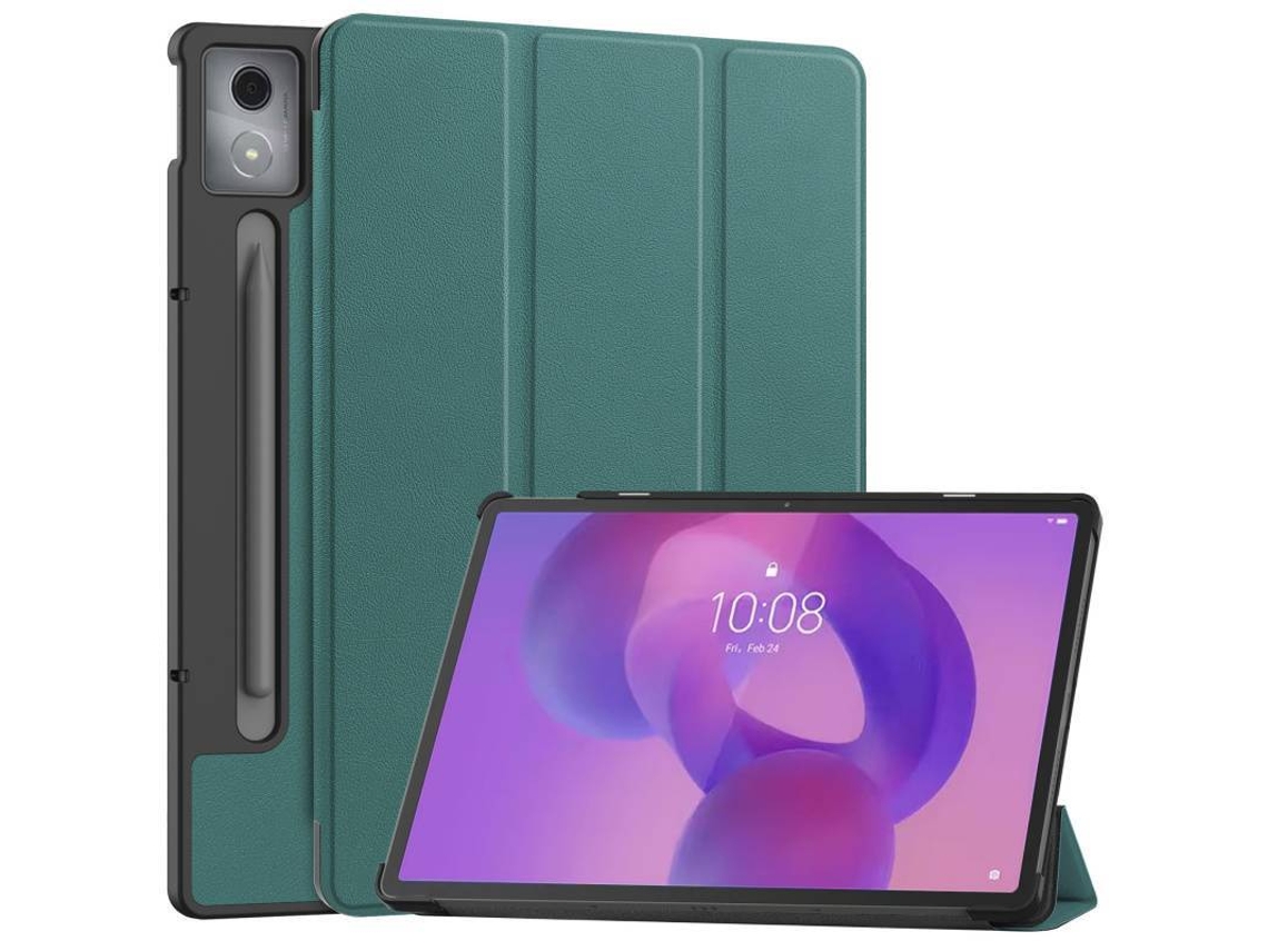 Capa Dobrável Em Três Partes Para Tablet Lenovo Xiaoxin Pad Pro 12,7” 2025, Protetora Em Pele Resistente A Impactos Verde Escuro Hexinyigjly