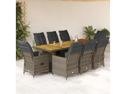 Conjunto 9 Peças Bistrô De Jardim C/ Almofadões Vime Pe Cinzento Dkd Home Decor