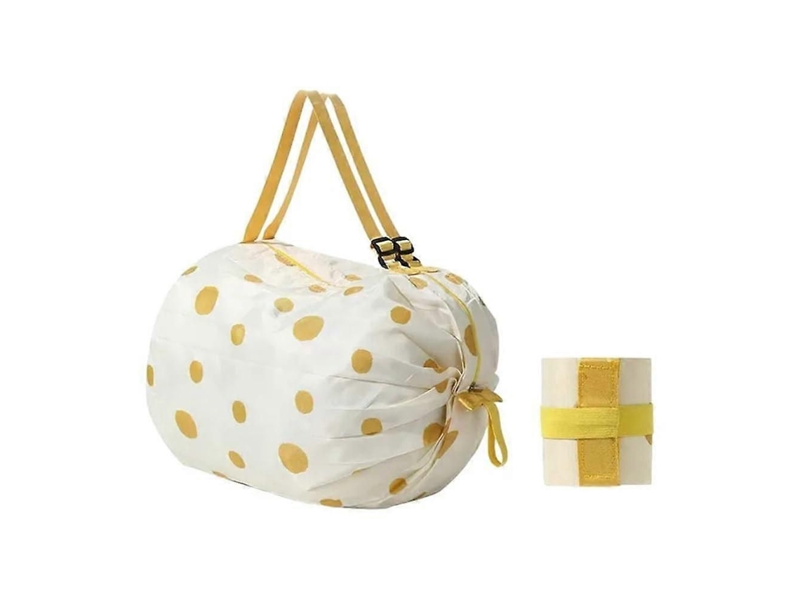 Sacola De Compras Dobrável Com Grande Capacidade, Ecológica, Reutilizável, Bolsa De Ombro Para Viagens, Estampa De Bolinhas Amarelas, 1 Unidade.