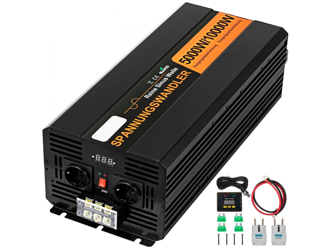 Inversor De Potência 5000w 24v 230v Com Onda Senoidal Pura, Controlo Remoto E Visor Lcd Tekmaquinas