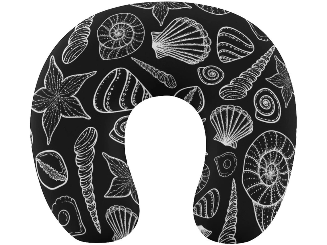 Almofada Formato de U com Conchas Praia, Viagem Lavável, Suporte Cervical Espuma Viscoelástica, Acessório