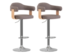 Vidaxl Bancos De Bar 2 Pcs Tecido E Madeira Curvada Cinza-acastanhado