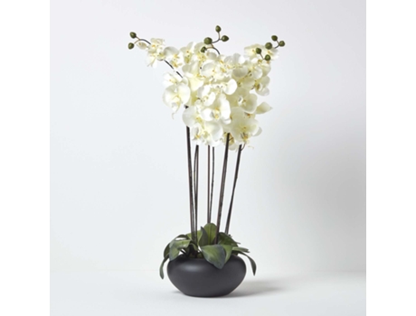 Homescapes Large Oriental Style Cream Orchids In Black Bowl