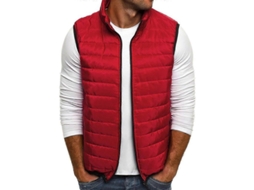 Colete De Inverno E Outono Para Homem Com Zíper De Cor Unica Moda Casual Vermelho