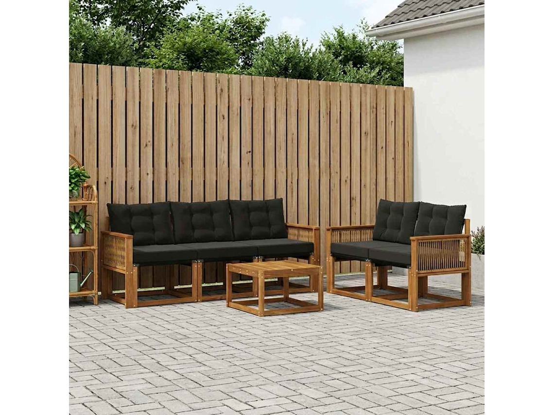 Vidaxl Conjunto De Sofás Para Exterior 6 Unid. Natural E Preto