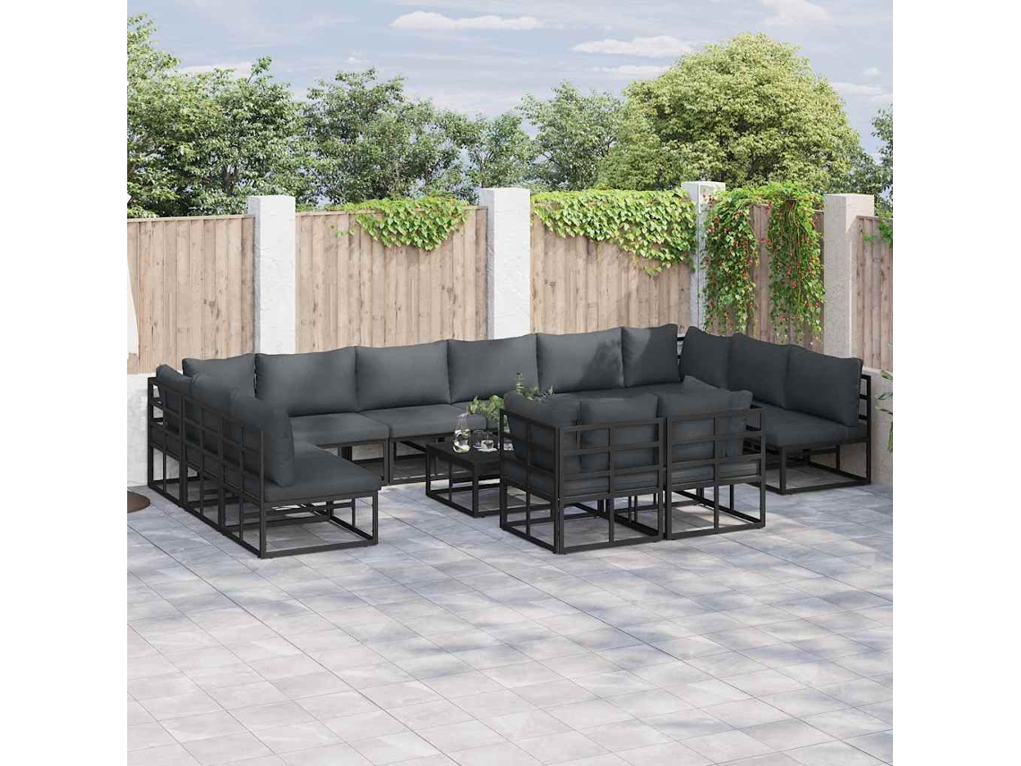 Vidaxl Conjunto de Sofá de Jardim com Almofada 13 Pcs Preto Alumínio