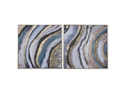Pintura HOME ESPRIT Azul Dourado poliestireno Tela Moderno 82 x 4,5 x 82 cm (2 Unidades)