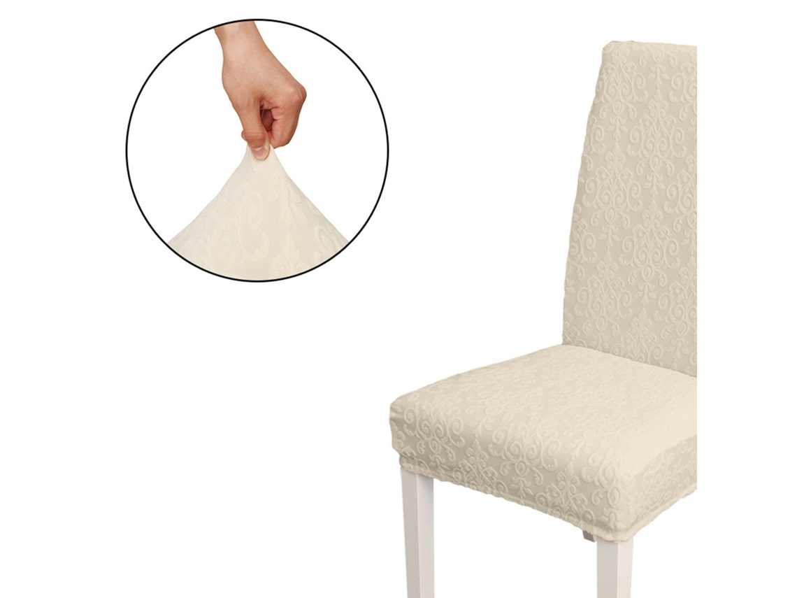 Capa de Cadeira de Jantar, Esticável Removível Lavável, Padrão Jacquard, Bege, para Casa Festa Hotel Cerimônia de Casamento | S/MARCA