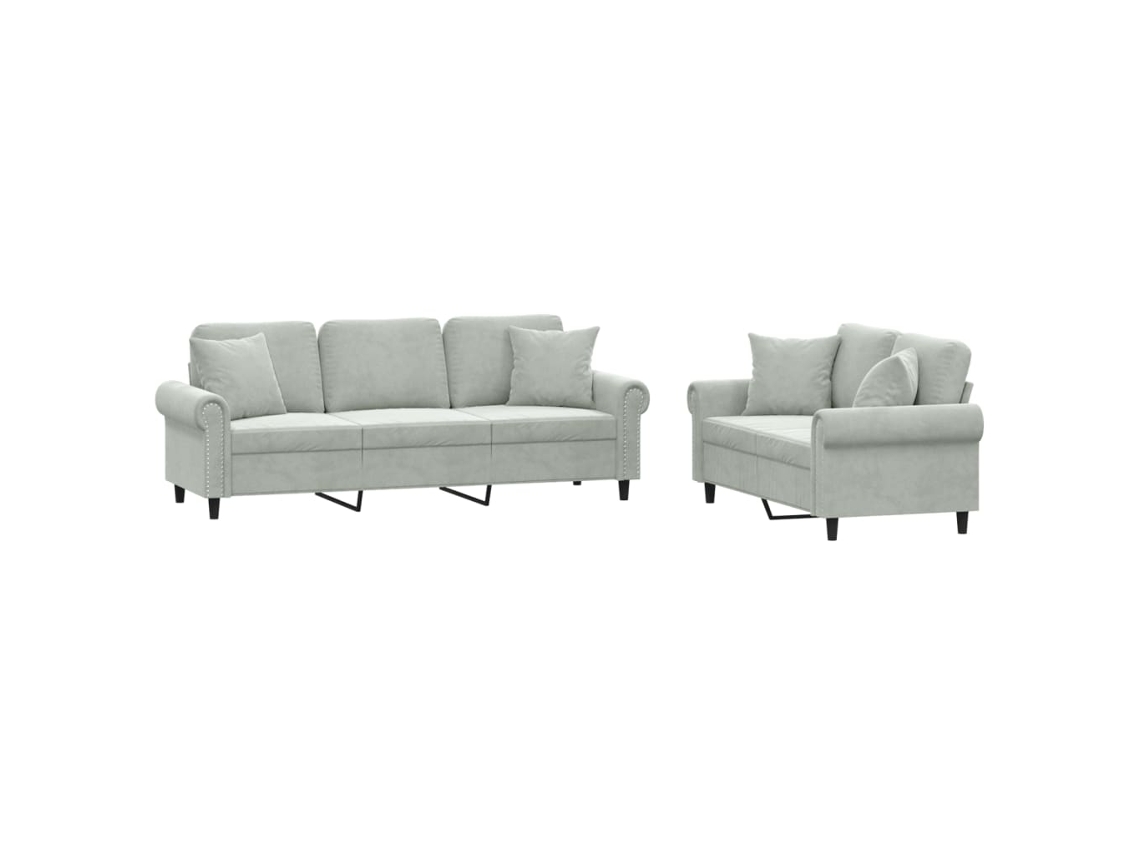 Conjunto de 2 Sofás com Almofadas Veludo Cinzento claro MAISON EXCLUSIVE