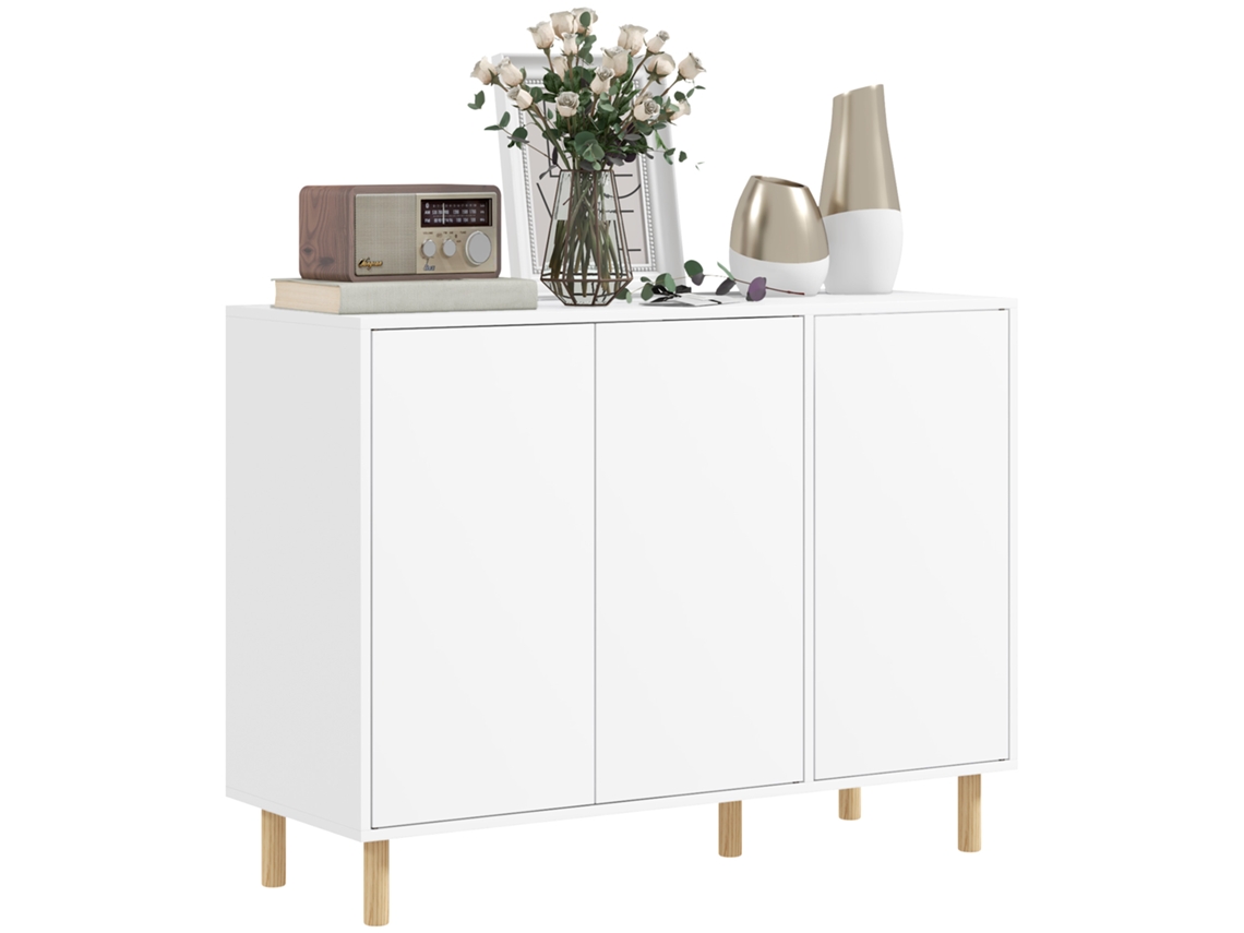 Credenza moderna em madeira com 2 armários e 3 prateleiras 107x40x80 Cm branco BTFORUS
