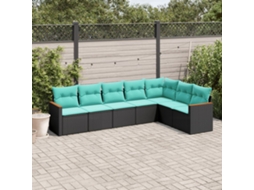 Vidaxl Conjunto De Sofá De Jardim Com 7 Peças E Almofadas Em Rattan Sintético Preto