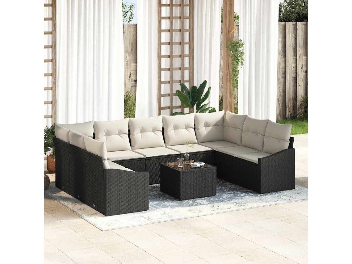 Vidaxl Conjunto De Sofá De Jardim 9 Unid. Marrom E Creme Vime Pe