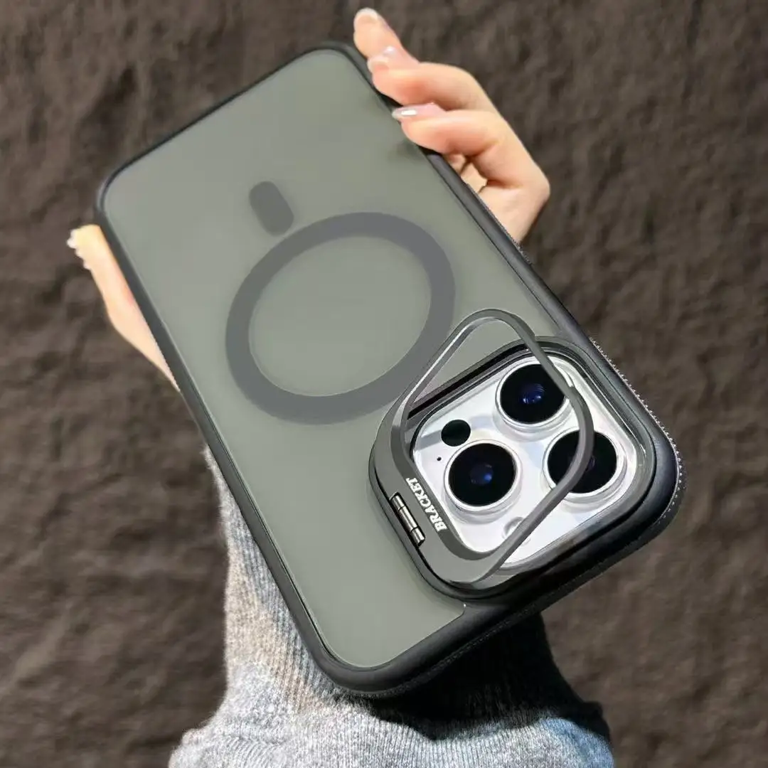(iphone 12, Cinza) Capa Magnética À Prova De Choque Para Iphone Com Suporte E Proteção Traseira.