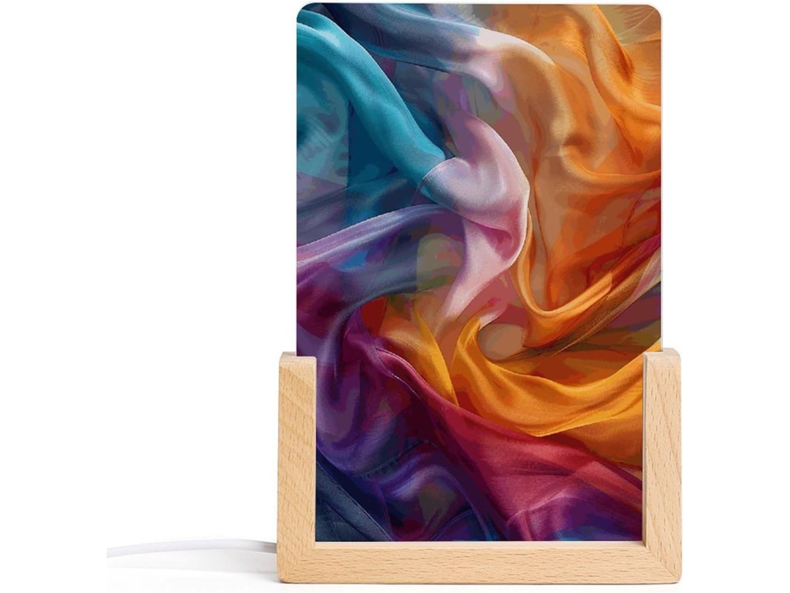 Luminária noturna de acrílico pintada à mão, base de madeira com serigrafia, luminária noturna LED moderna.